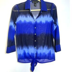 INC International Concepts Blue Hombre Tie Dye Sheer Button Up Shirt, Size: S